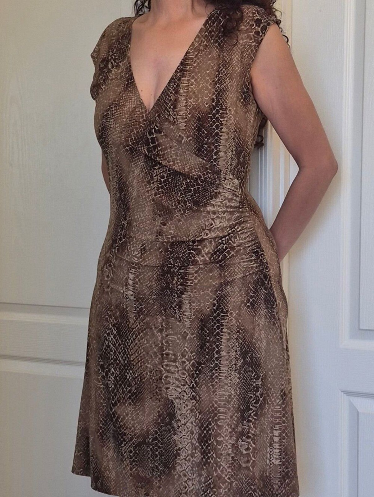 Lauren Ralph Lauren Wrap Top, Side Gathered, Snake Print, Stretch Dress Sz Large