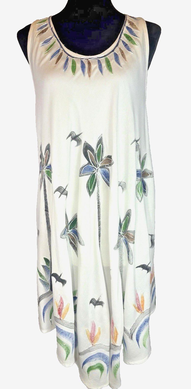 Sleeveless Summer Beach Casual Sun Dress One Size Rayon Embroidered Floral Boho