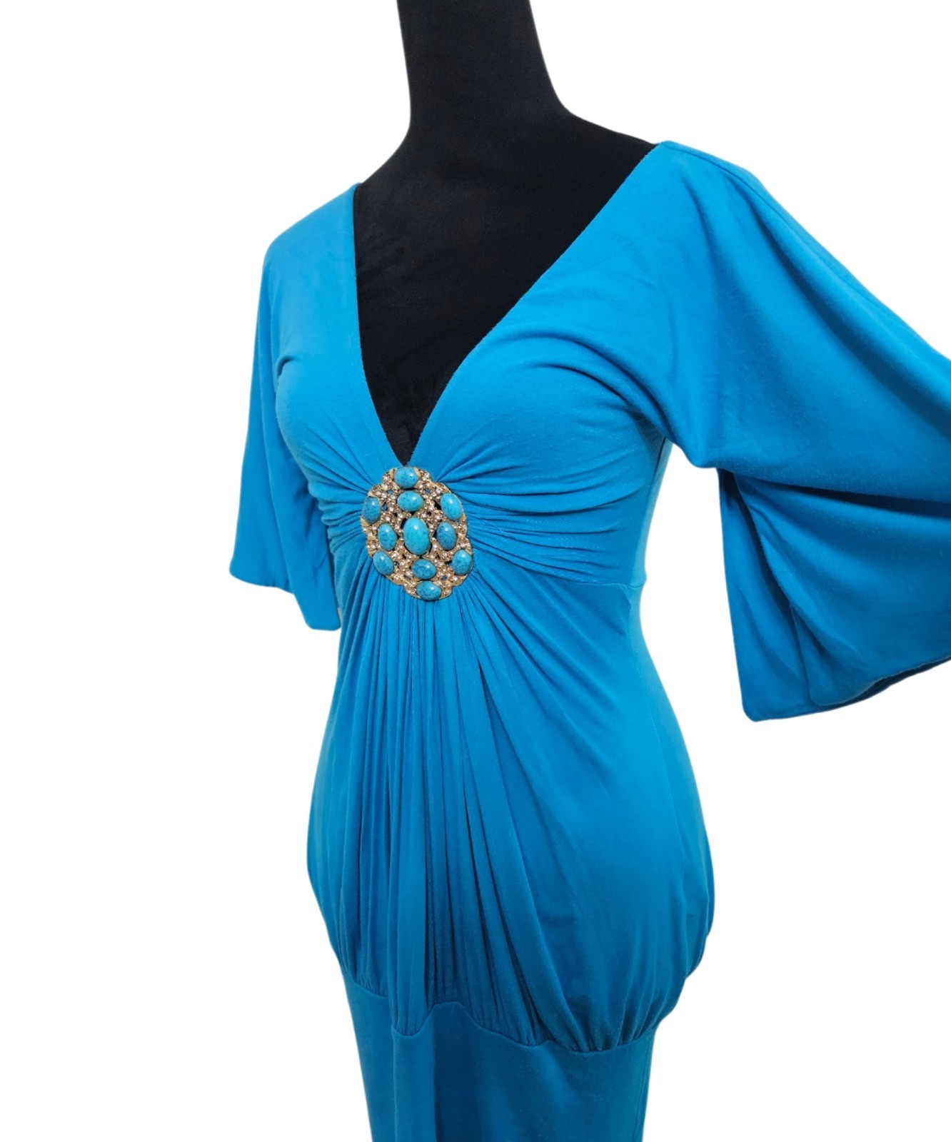 Vintage Beautiful Embellished Turquoise Dress-Size Small