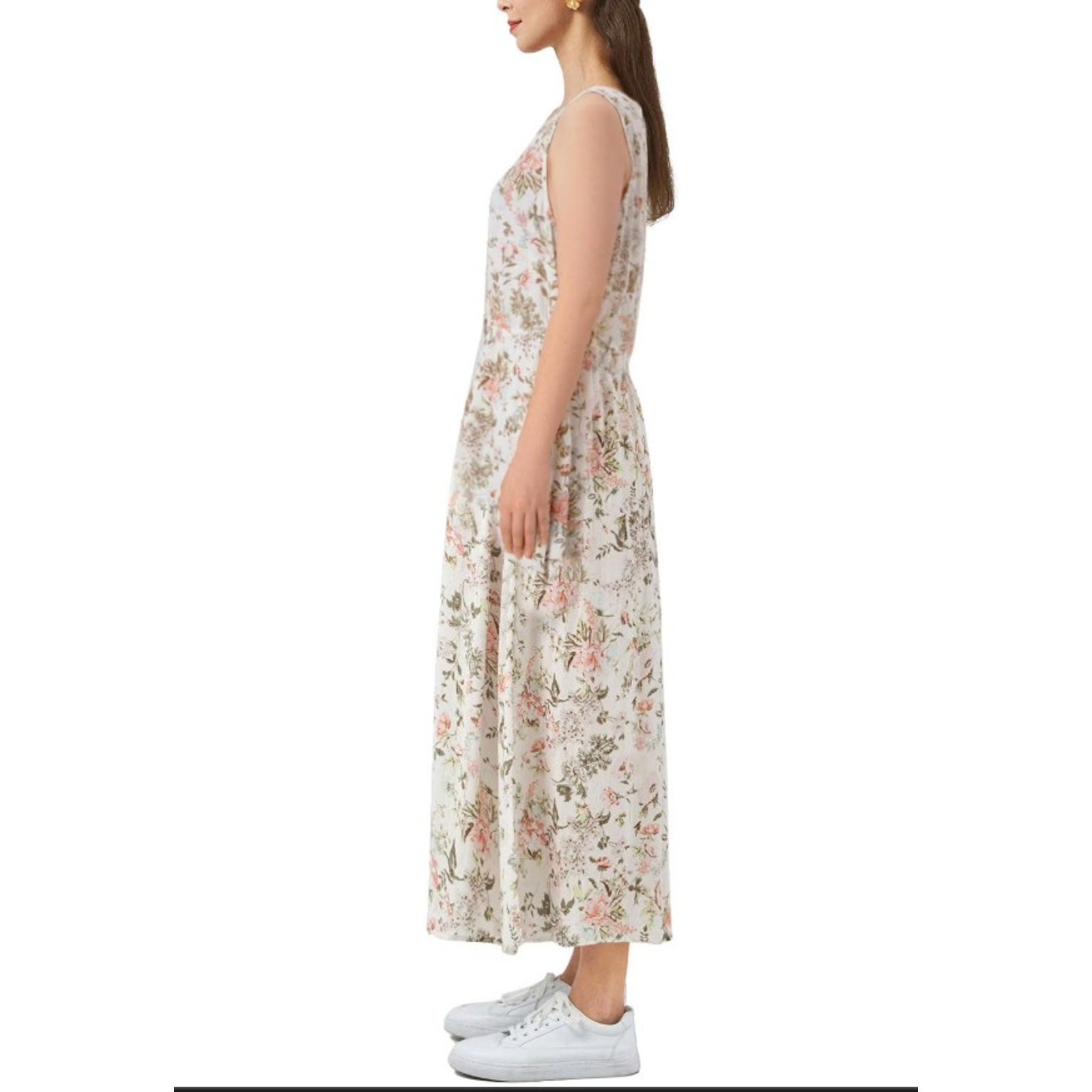 Frye white floral midi sleeveless prairie cottagecore dress sz L