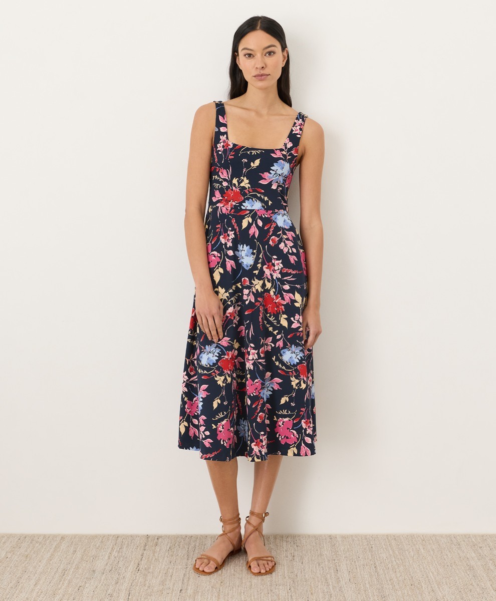 Organic Fit & Flare Square Neck Dress, Dayspring Blooms Multi