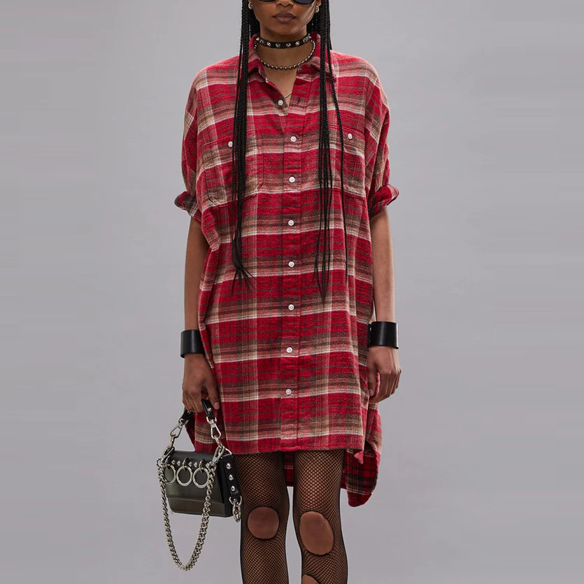R13 2026SS Plaid Oversized Boxy Shirtderss One Size