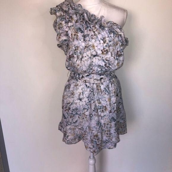 Happy x Nature Dress Womens Medium Mini Floral Elastic Waist One Shoulder Belt