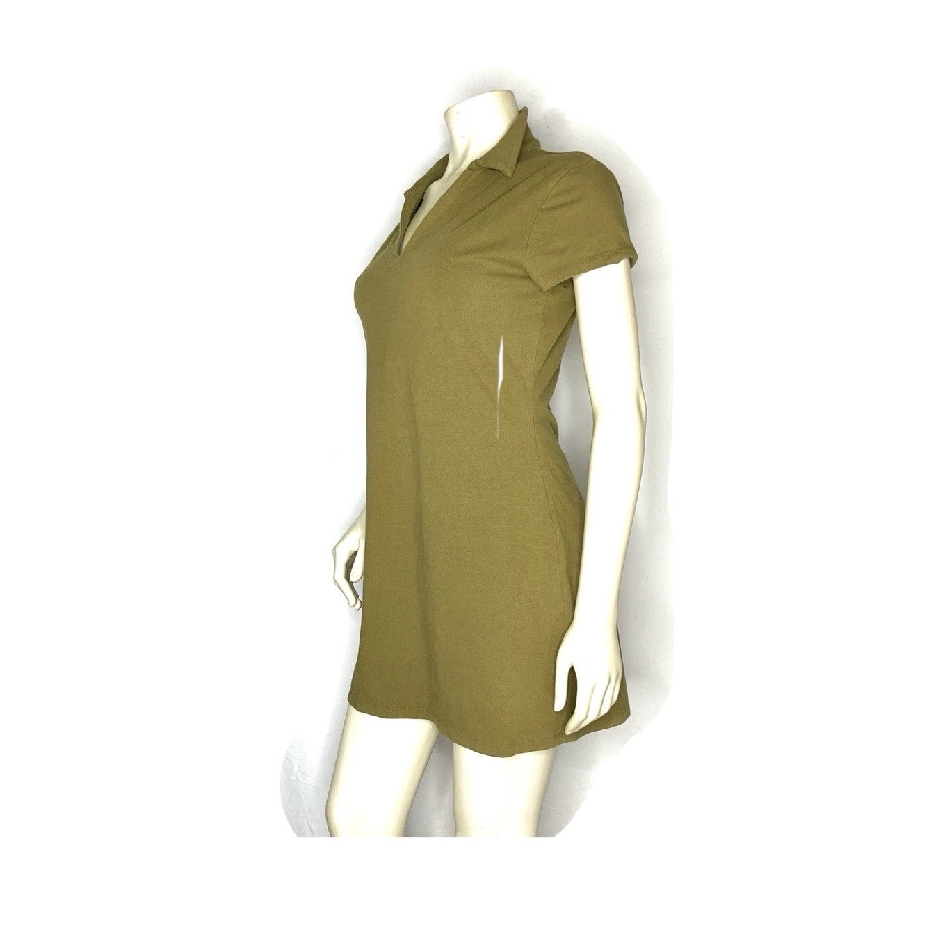 SO Women’s L Green Solid Shirt Dress Short Sleeve Collared Short Knit