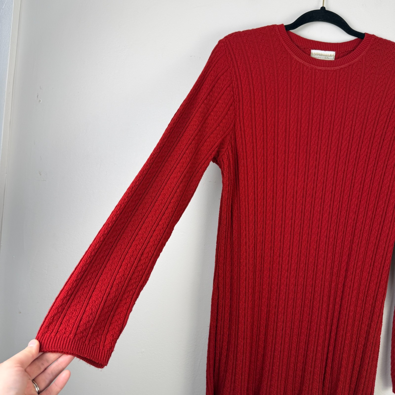 Coldwater Creek Sweater Dress Women Medium Red Cable Knit 100% Acrylic Crew Neck