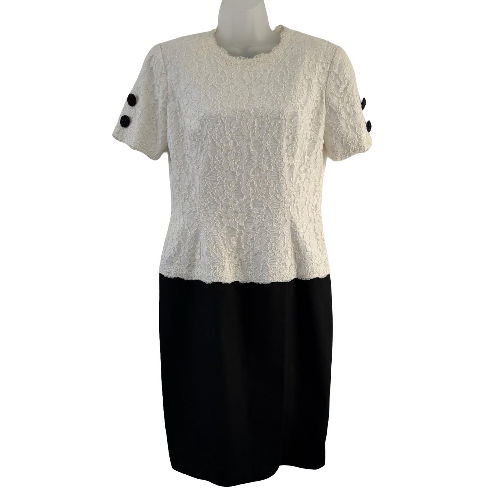 Vintage Bill Blass Evening Dress Womens 10 White Lace Black Bow Open Back 90s