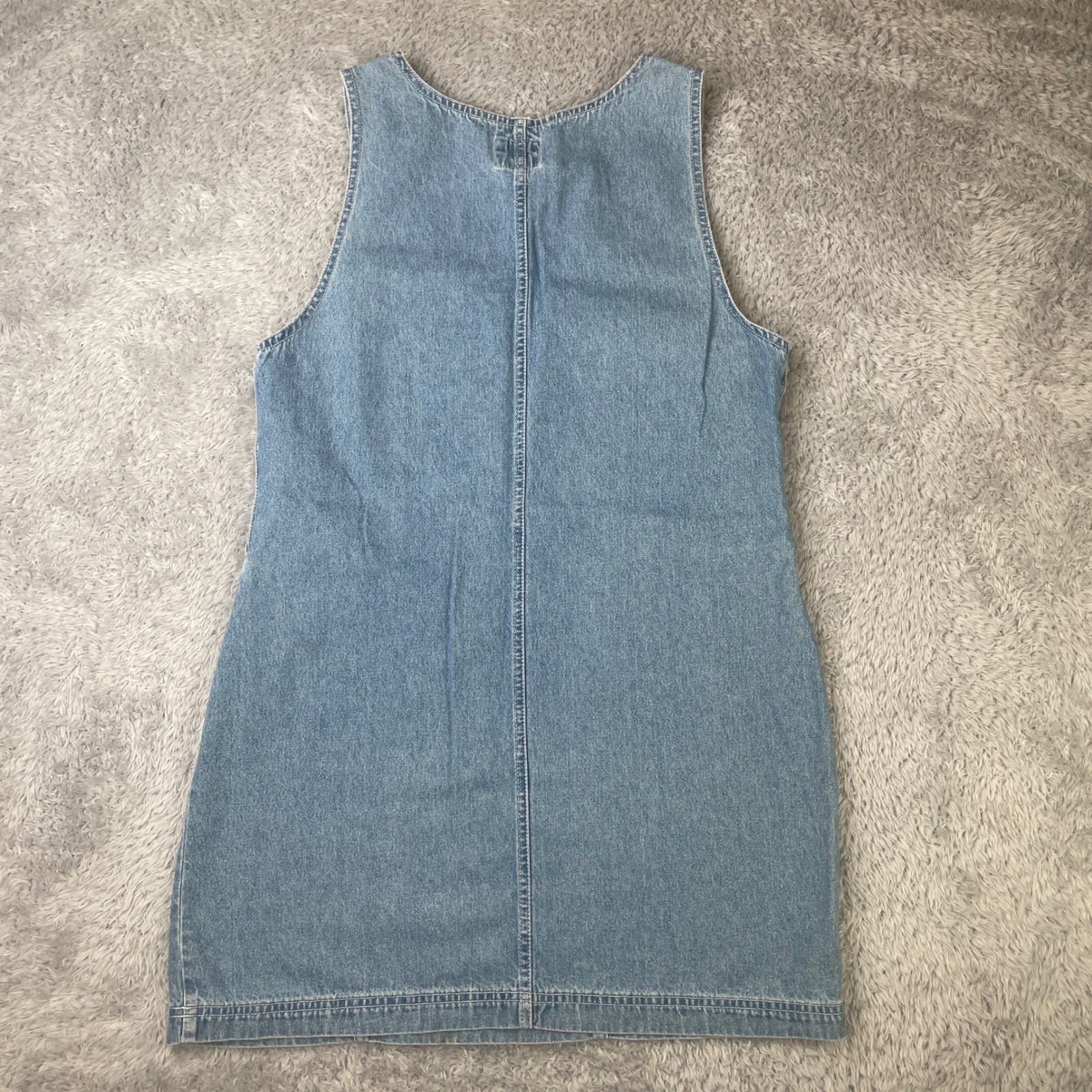 No Excuses Jumper Dress Womens M Blue Denim Mini Pinafore Side Button Pocket