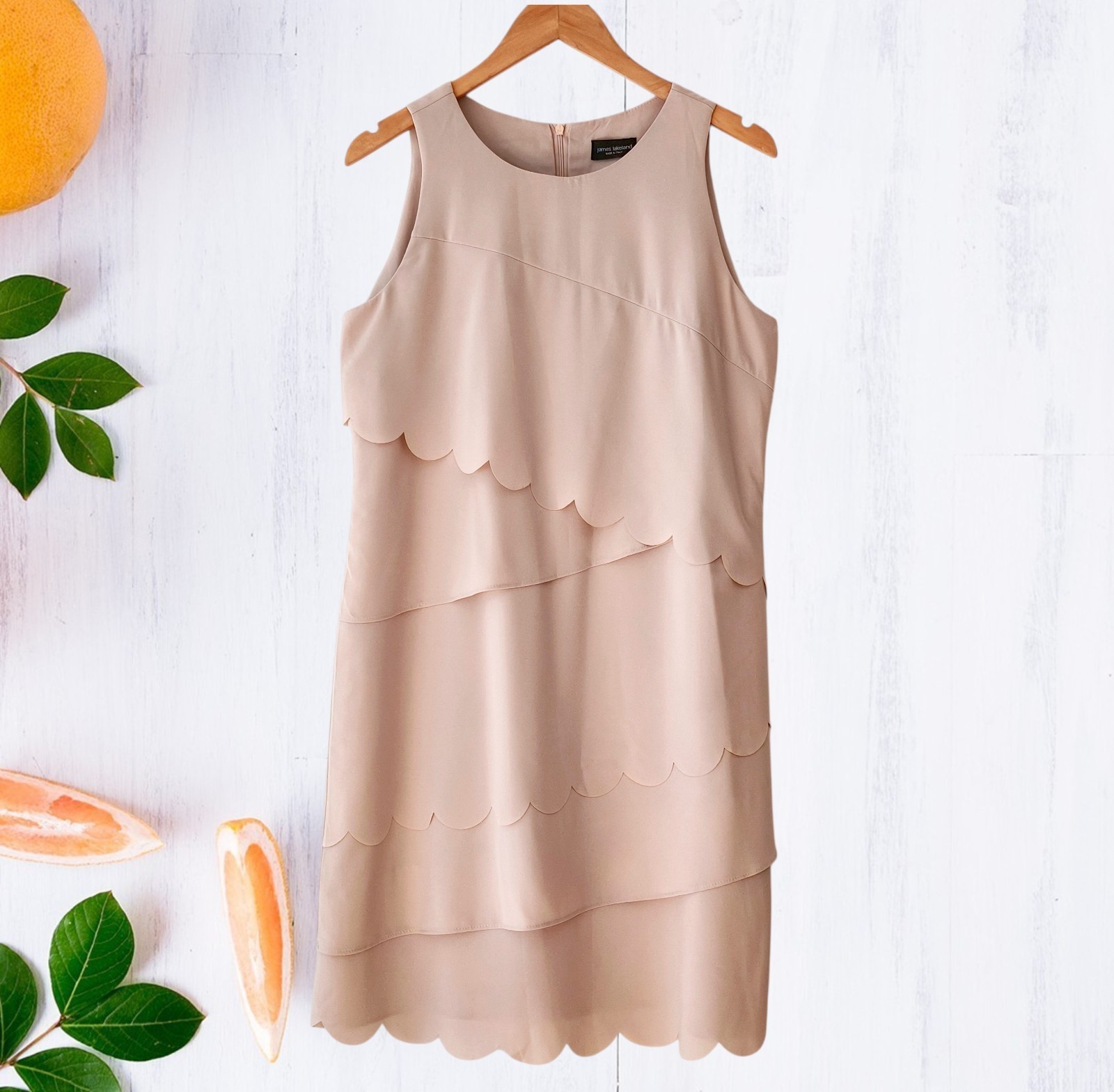 James Lakeland Shift dress in Beige Pale Rose scallop UK 14 Summer Wedding Guest