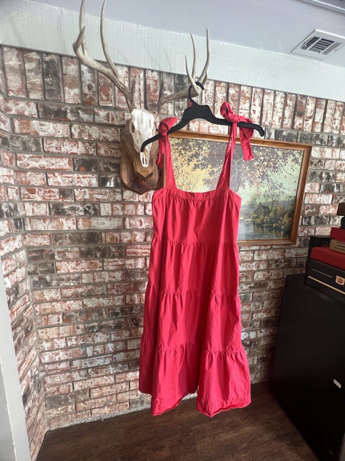 Free Assembly Women’s Red Solid Square Neck Tiered Midi Maxi Sundress Size S