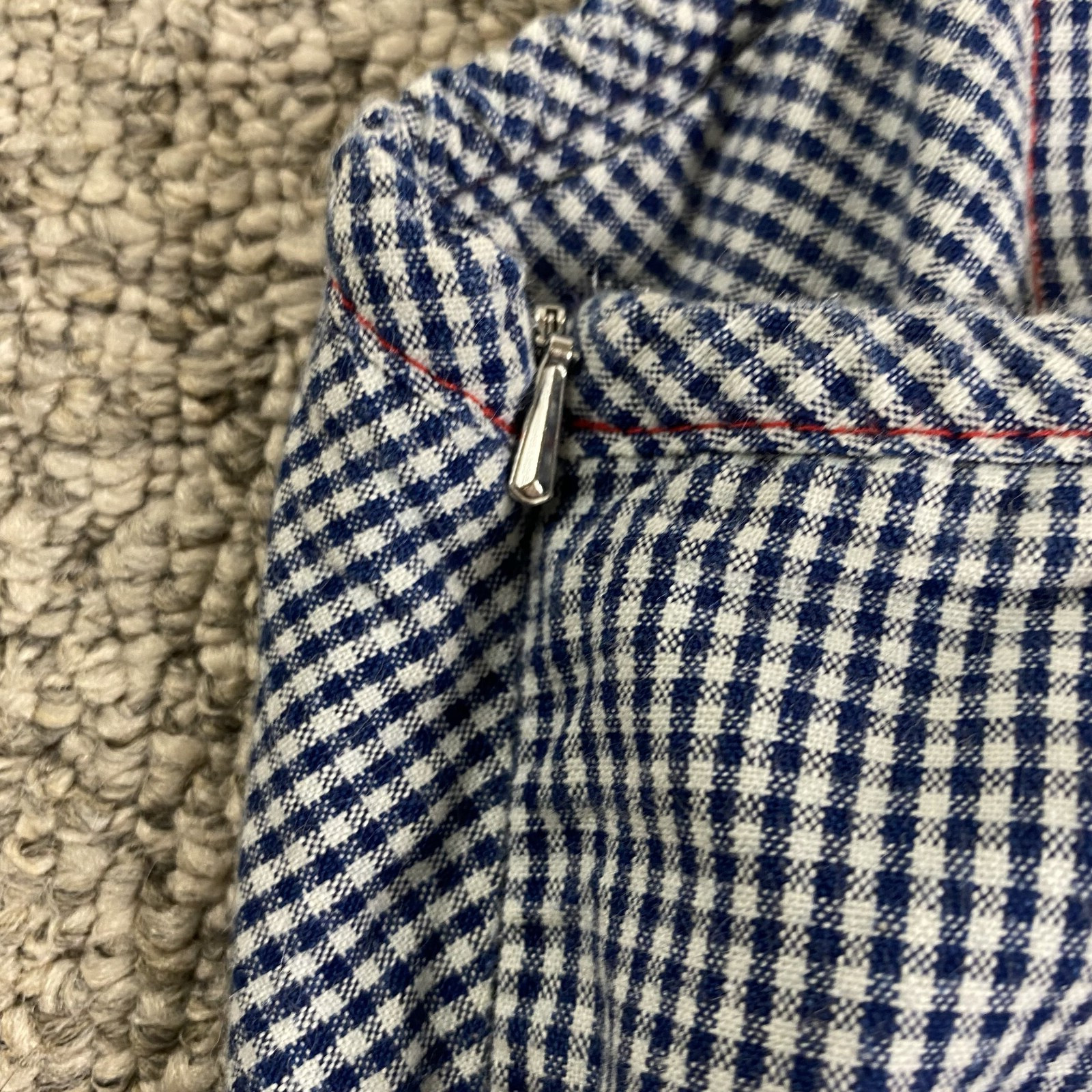 Garnet Hill Dress 12 Blue White Check Thin Strap Empire Waist Pockets Side Zip