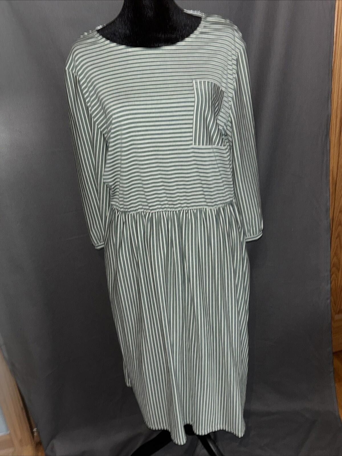 Meerokeety XL Moss GreenAnd White Striped Dress NWT