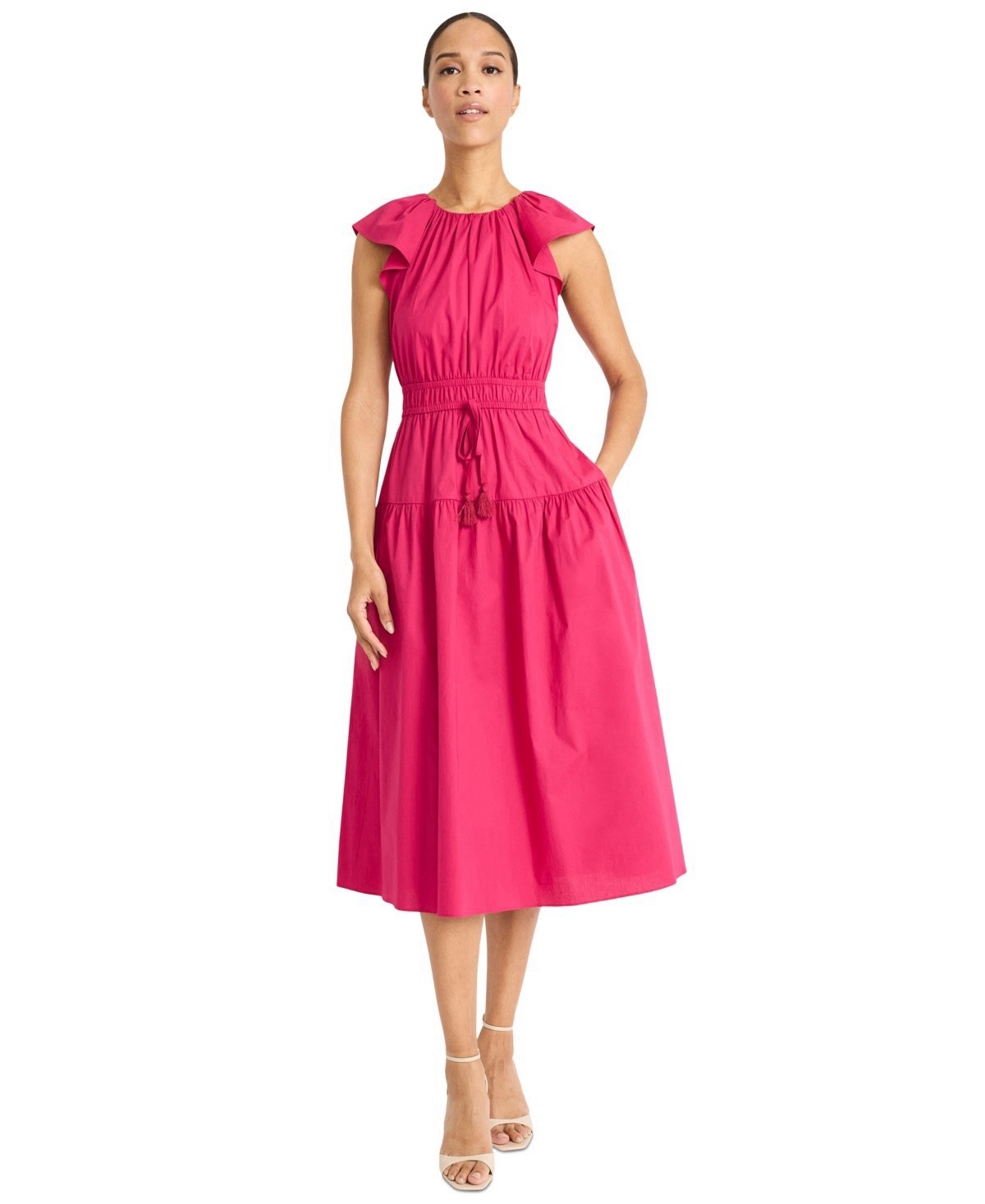 Maggy London Women’s Round-Neck Tie-Waist Midi Dress, Vivacious Berry, Size-12