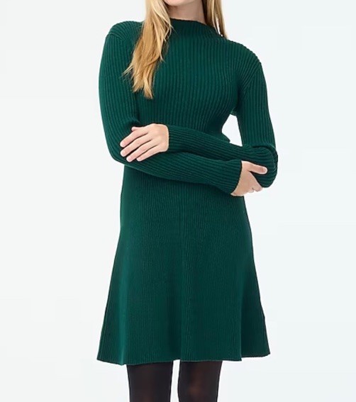J. CREW $128 Long Sleeve GREEN Ribbed Above Knee Mini-Sweater Knitted Dress XL