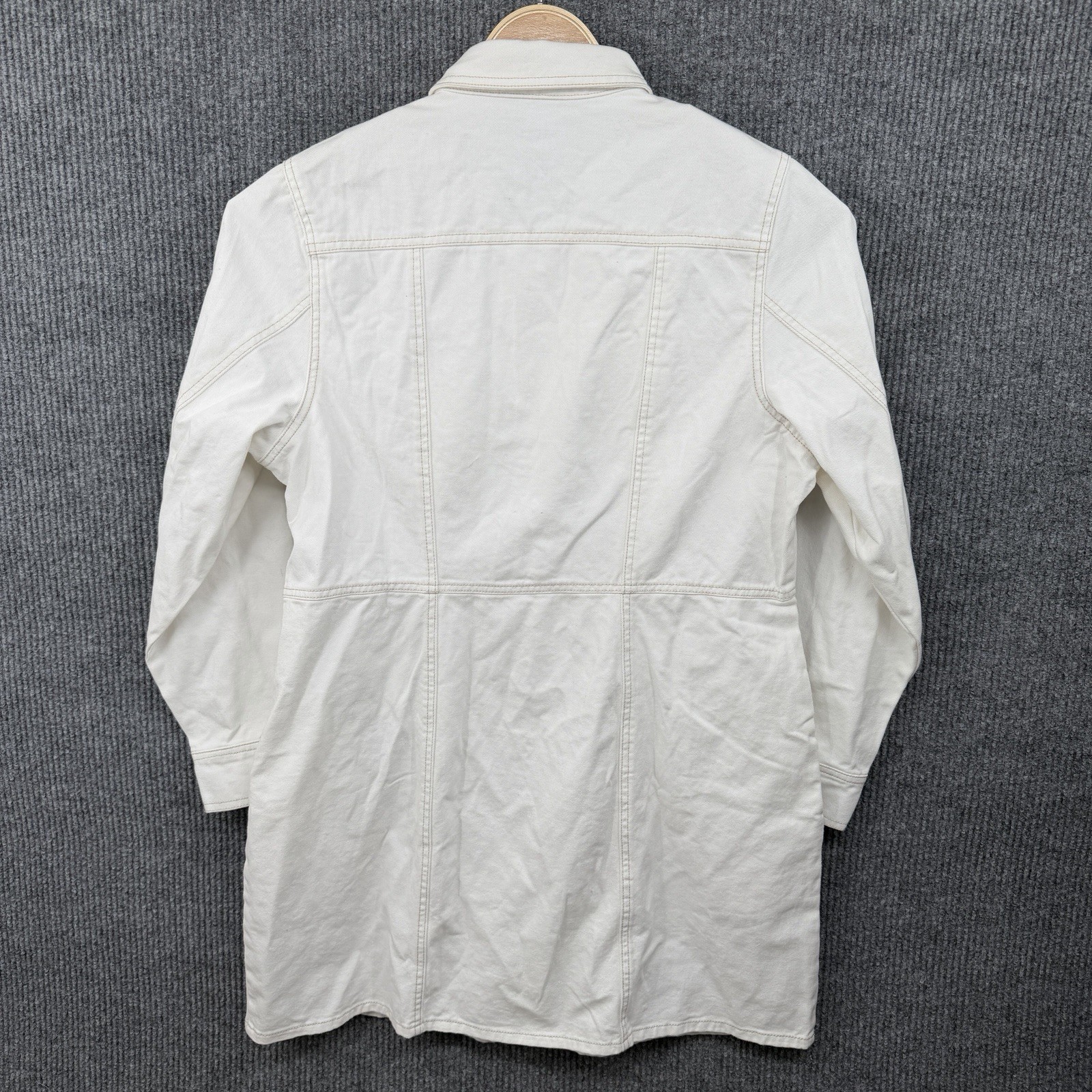 Frye Women Denim Off White Button Up Long Sleeve Shirt Mini Dress XXL Cowgirl