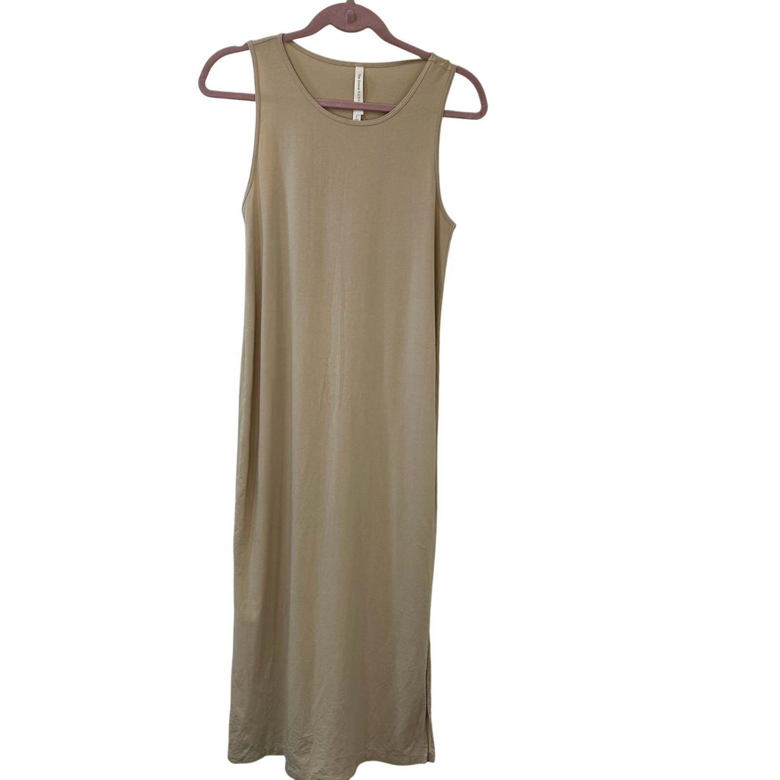 The Group Babaton Aritizia Womens Sz Small Tan Sleeveless Maxi Dress Slit Summer