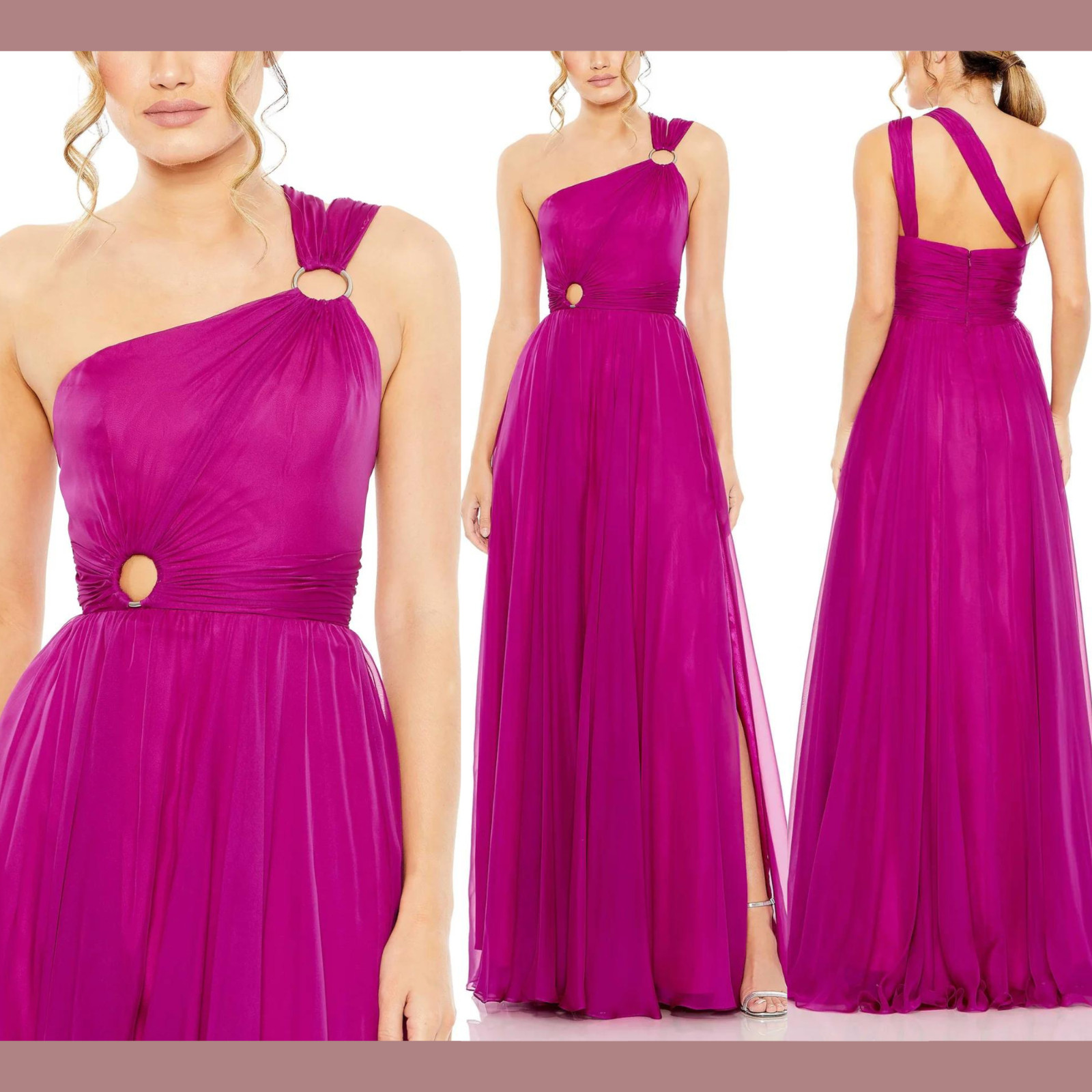 NWT $498 IEENA Mac Duggal [ 6 ] Strappy One Shoulder A Line Gown Magenta #Q702