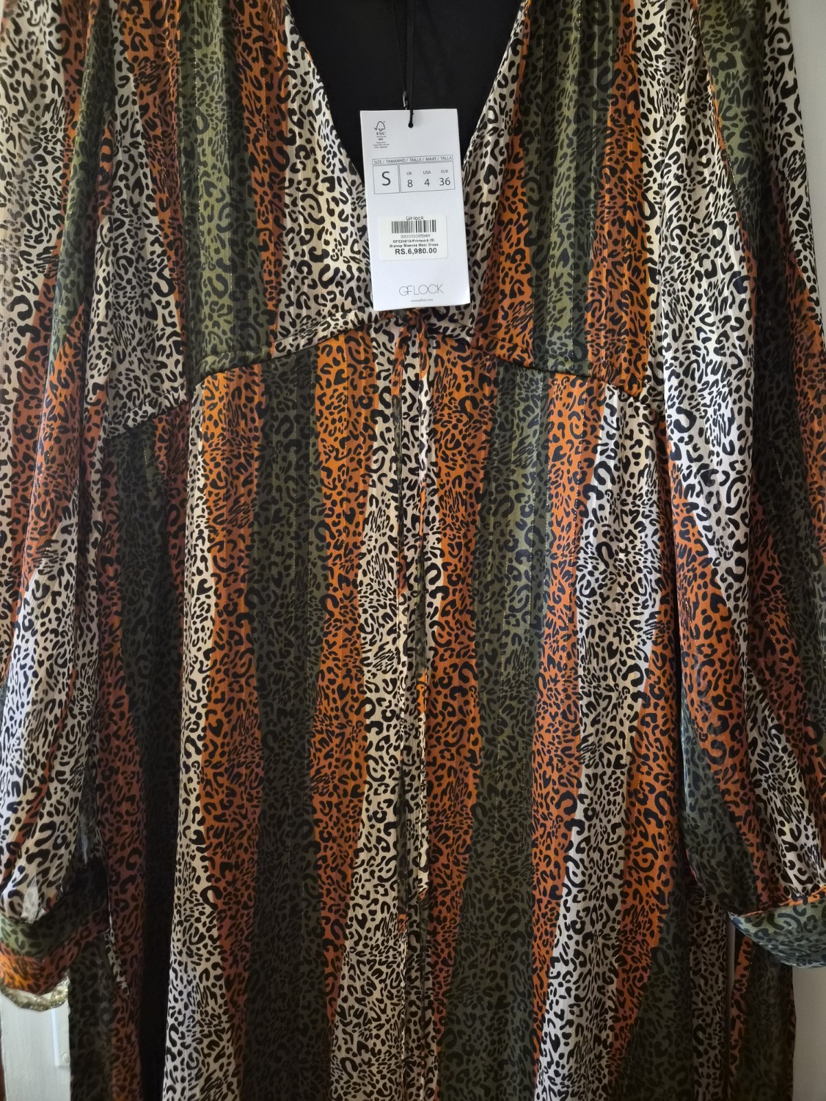 Size Small GFlock Collection Leopard Print Long Sleeve Babydoll Party Dress NWT