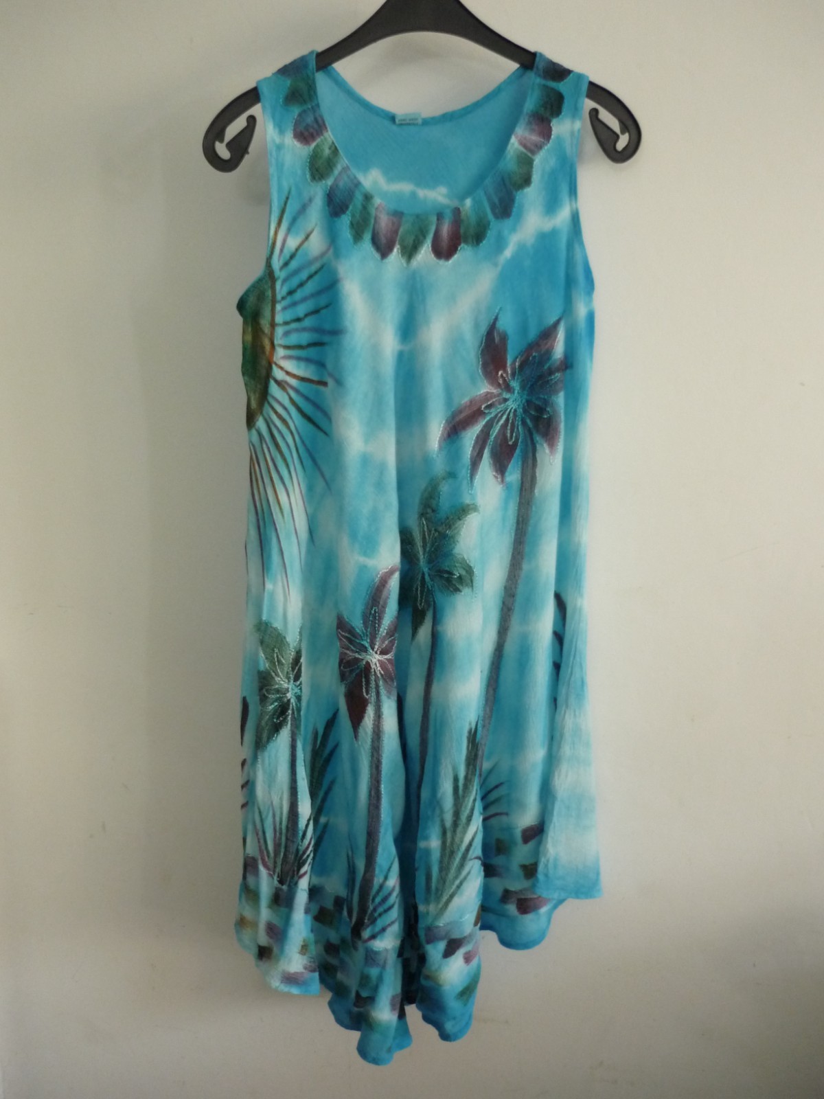 Ladies Blue Embroidered High-Low Hem Summer Dress Loose Flowing Free One Size