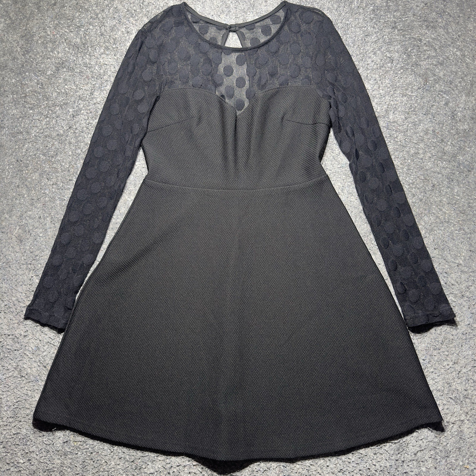 Lulus Shift Dress W/ Sheer Sleeve Long Sleeve Back Button Black Sz M