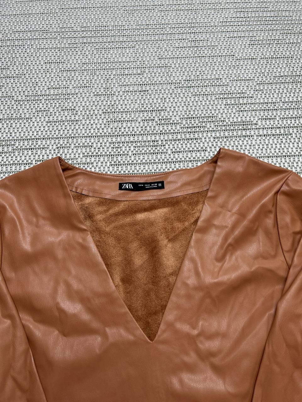 Zara Dress Womens Medium Brown Faux Leather Blouson