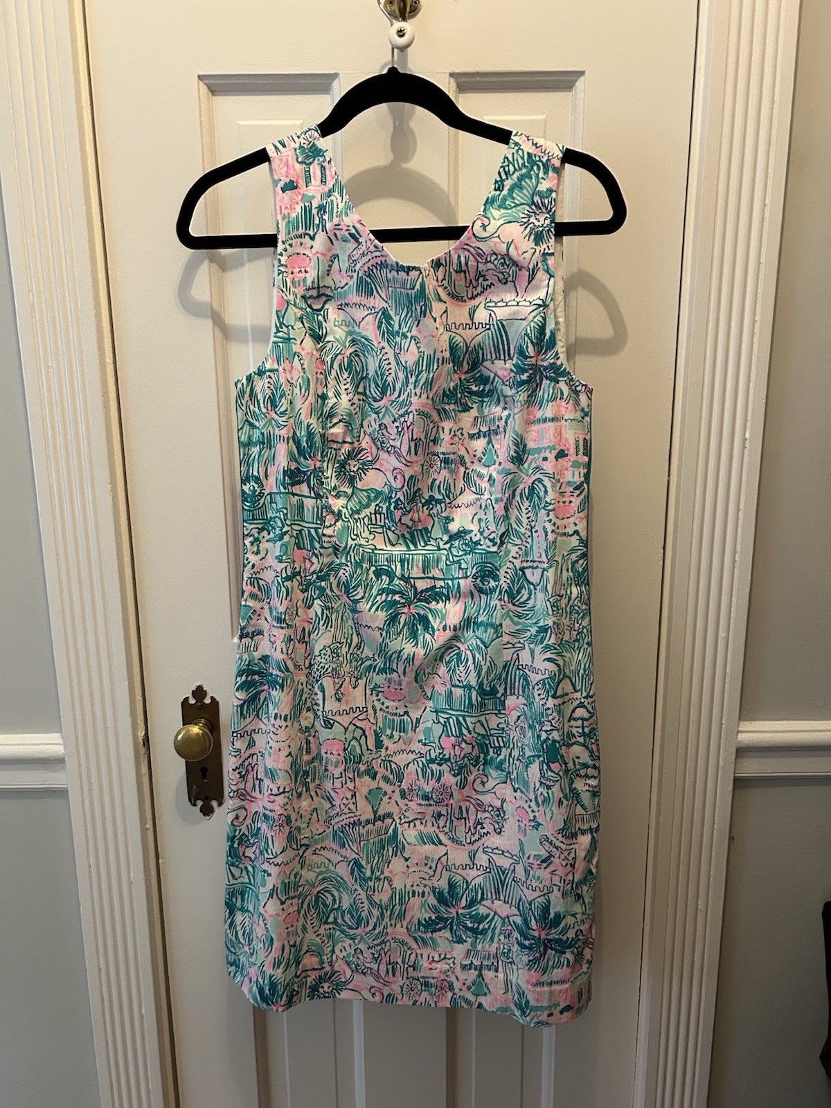 Lilly Pulitzer Mila Shift Cotton Blend Dress. Size 12. Jade green and pink.