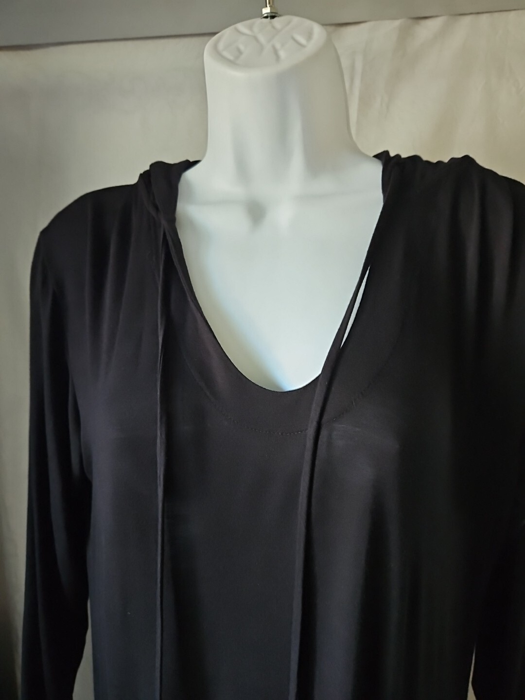 Jones New York Cover Up Dress Sz S Black Lightweight Jersey Hooded Pockets Swim