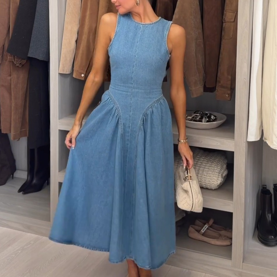 NWT H&M Open-back 100% Cotton Denim Dress Denim Blue 1310170003 Sizes M, XL