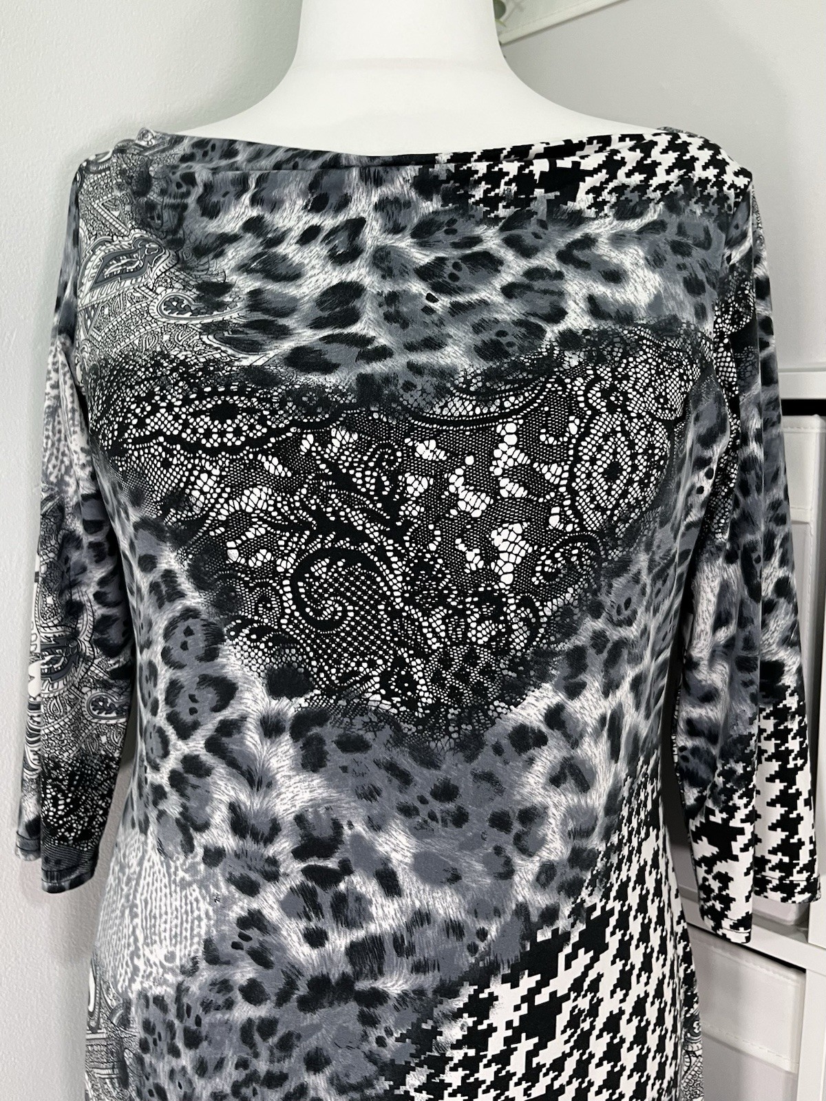 Joseph Ribkoff Jersey Bodycon Sheath Dress Size 16 Black/grey Evening Occasion