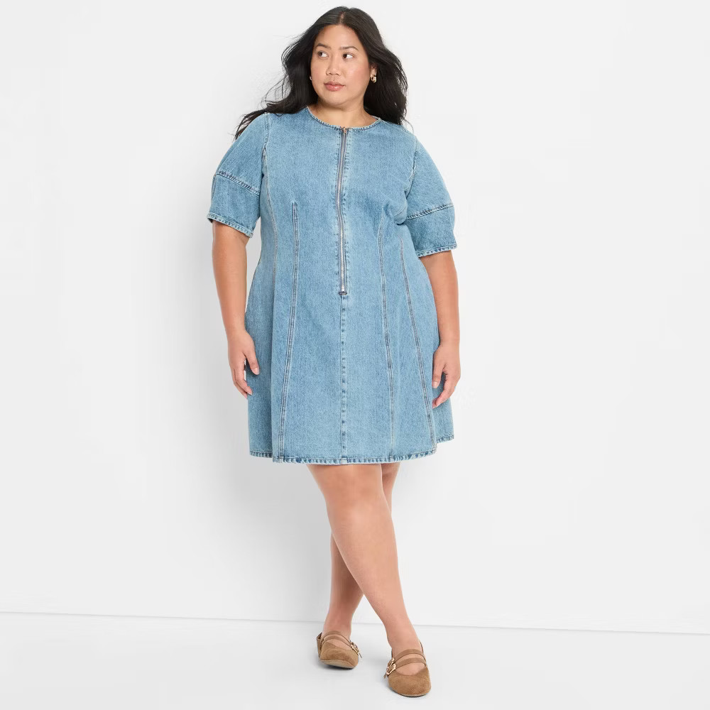 Women Corset Denim Mini A-Line Dress – Future Collective Medium Wash 2X