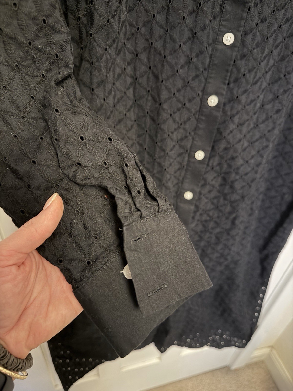 Tommy Hilfiger Light Weight Casual Long Sleeve Dress Collared Black Eyelet Small