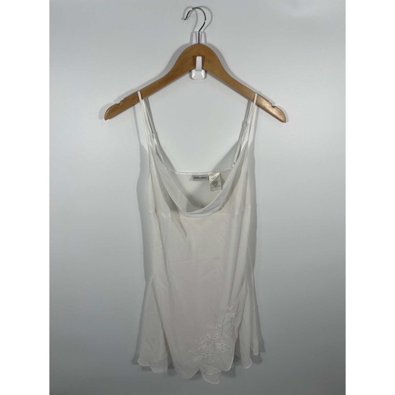 Vintage Y2K Womens Micro Mini Dress M White Cowl Neck Beaded Embroidered Fairy