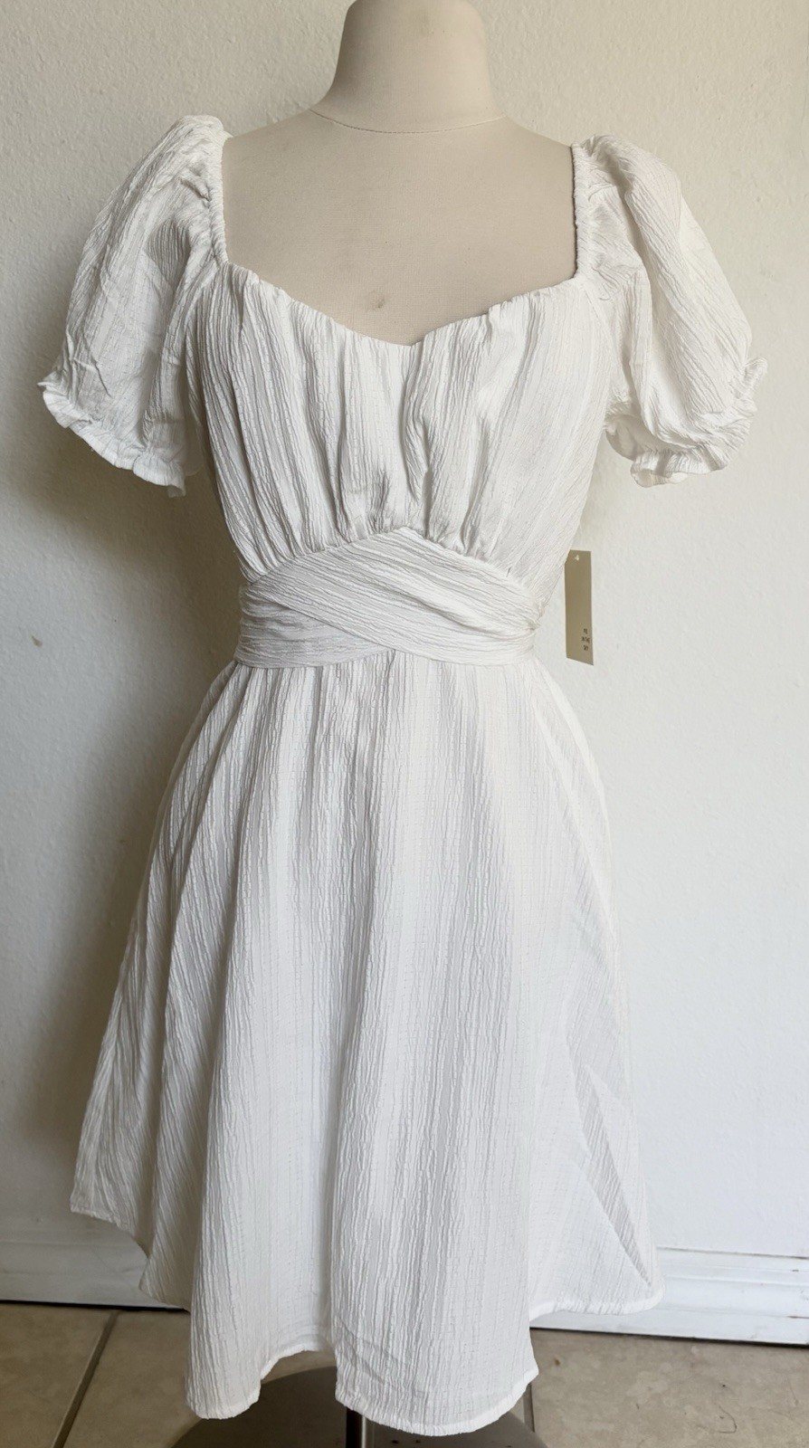 Pie In The Sky Super Cute White Dress Size L Lace Trim