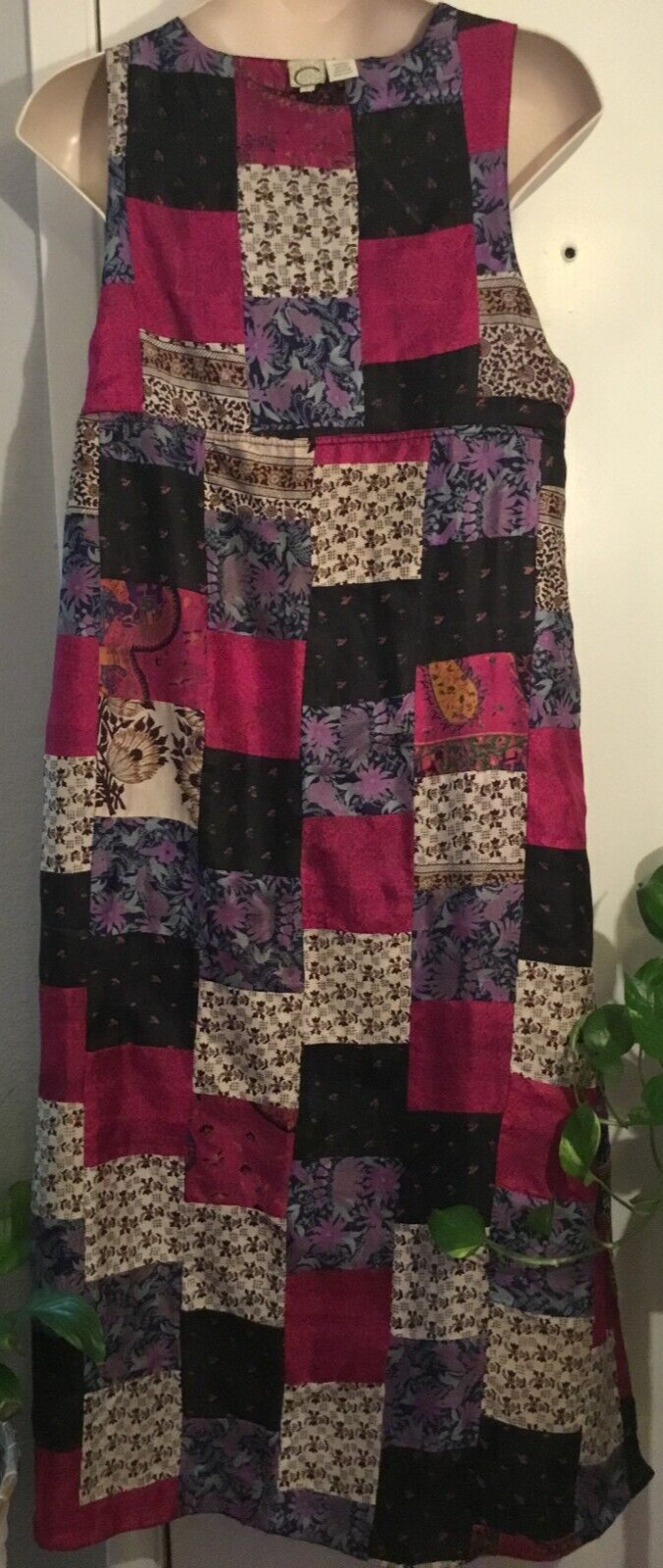 C:EED Sz L Reversible Maxi Jumper Dress Silk Patchwork Black Pink Multi6-A513-12