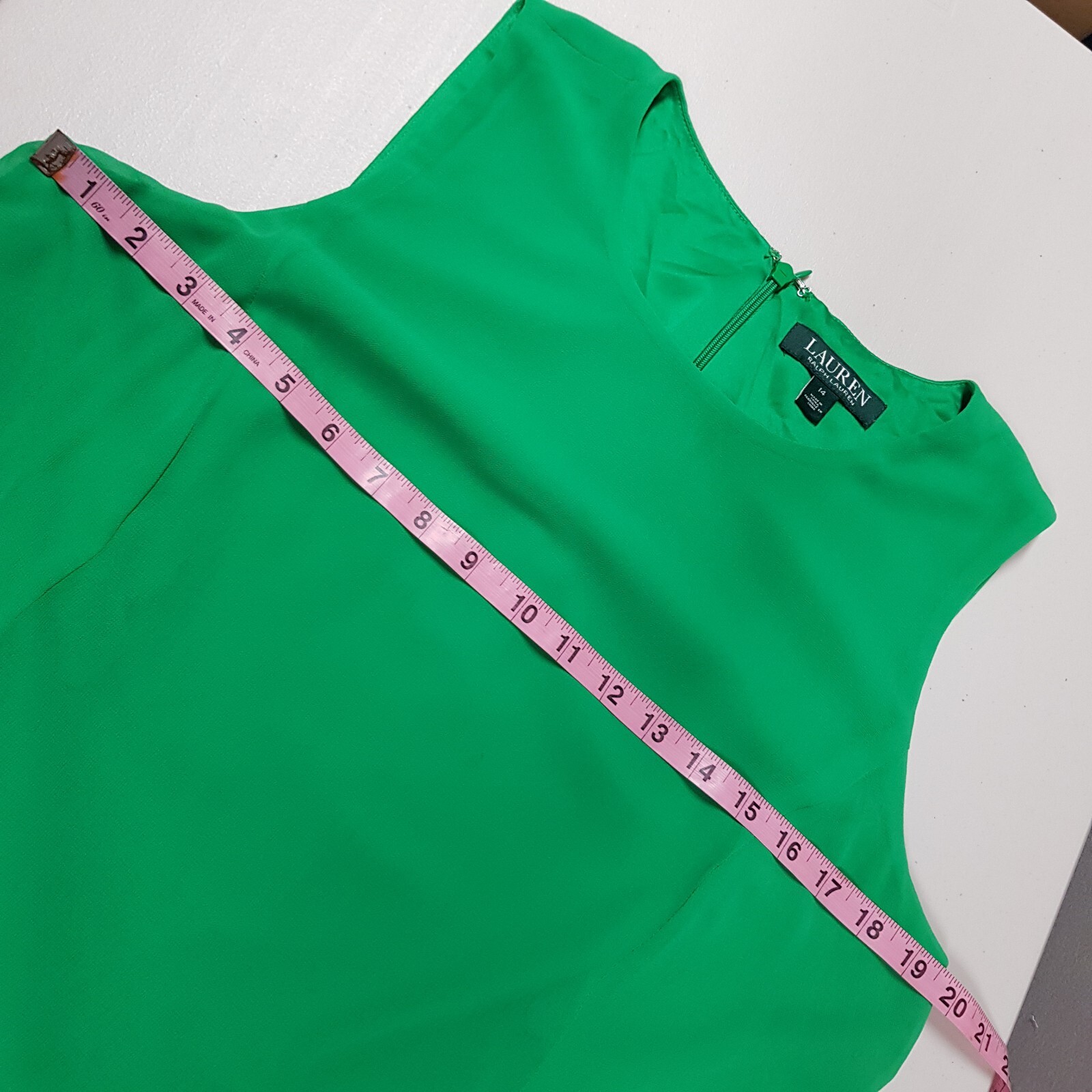 Lauren Ralph Lauren Green Dress Women’s size 14 A-line Handkerchief Hem Flowy