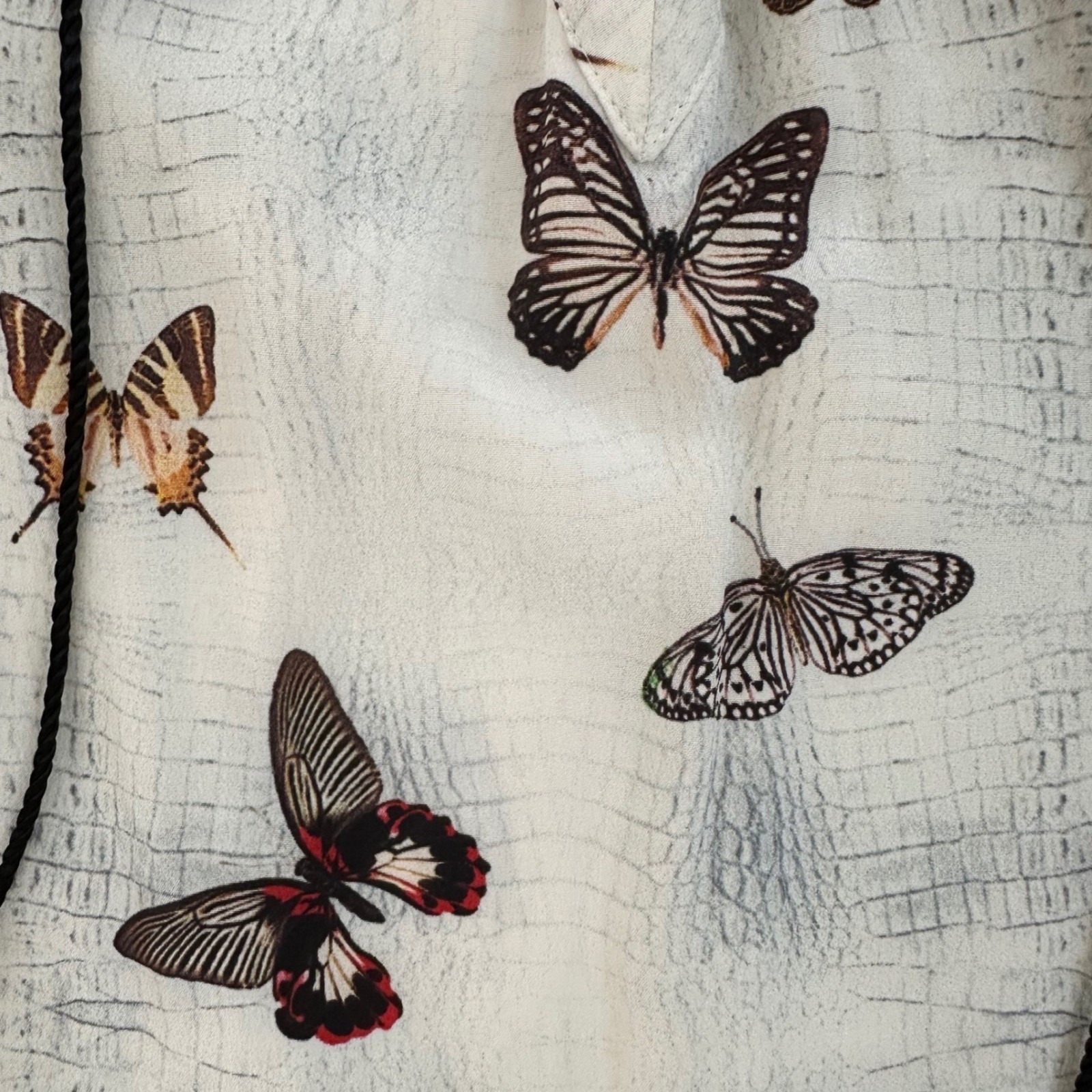 The Kooples Butterfly Print Silk Mini Dress Women Small White Lace Up Ruffle