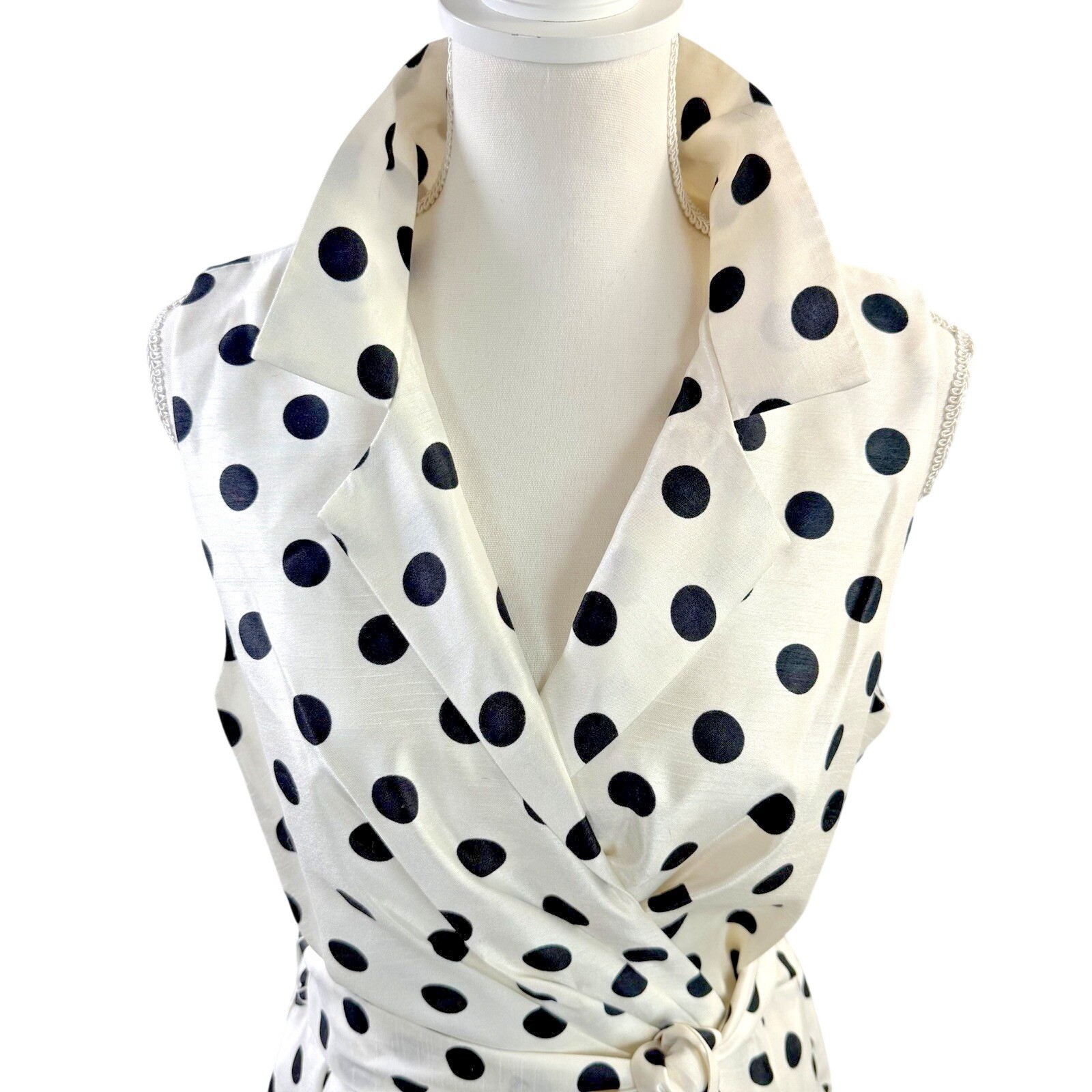 NWOT JESSICA HOWARD White Black Polka Dot Sleeveless belted Fit & Flare Dress 14