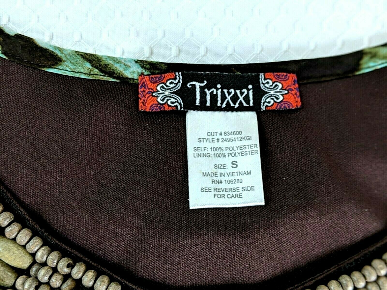 TRIXXI Sleeveless Dress Tribal Beaded Neck Small Boho Leopard Teal Lined Chiffon