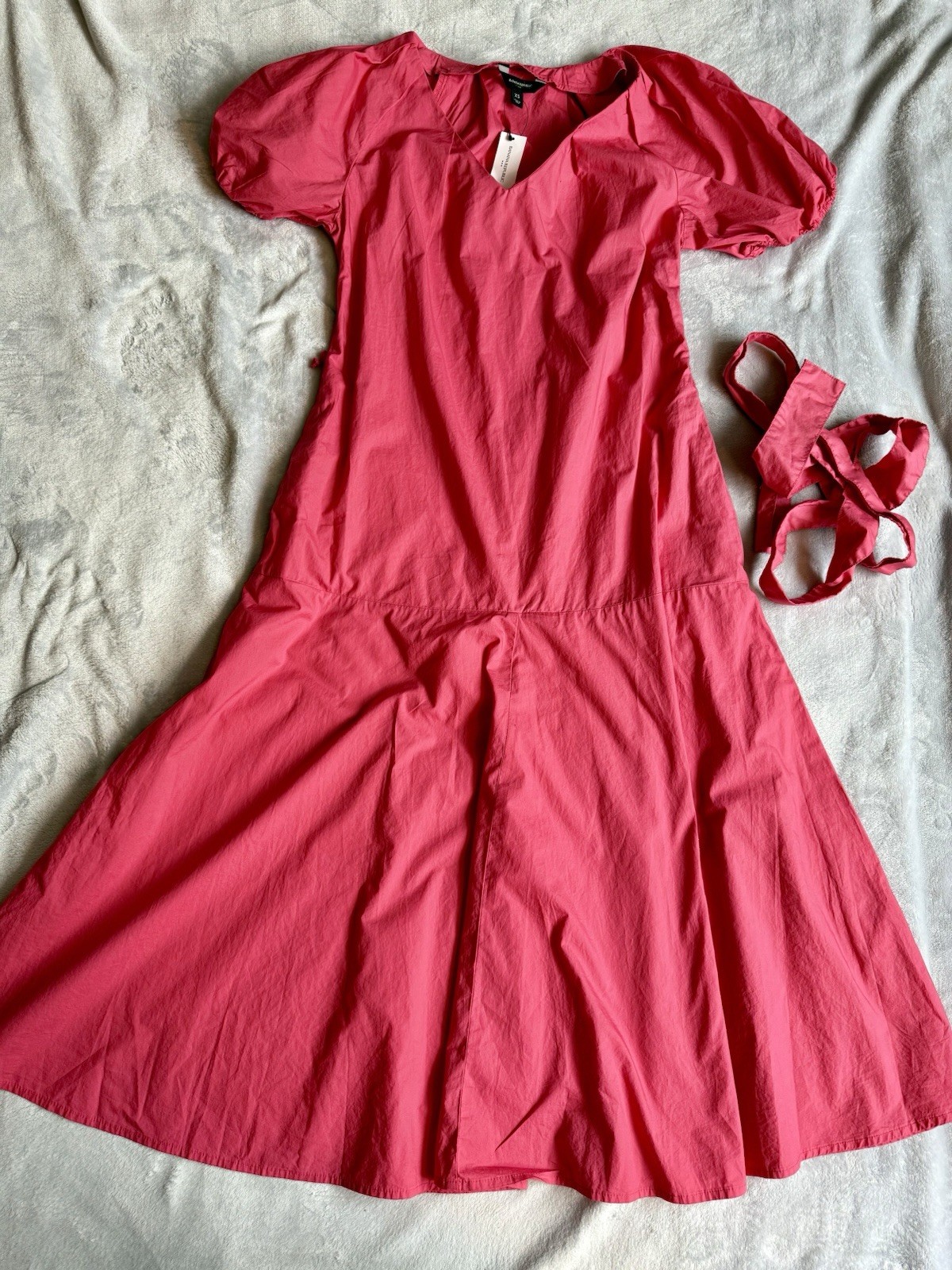 Banana Republic Puff Sleeve Pink Poplin Midi Dress Size XS NWT RT$150
