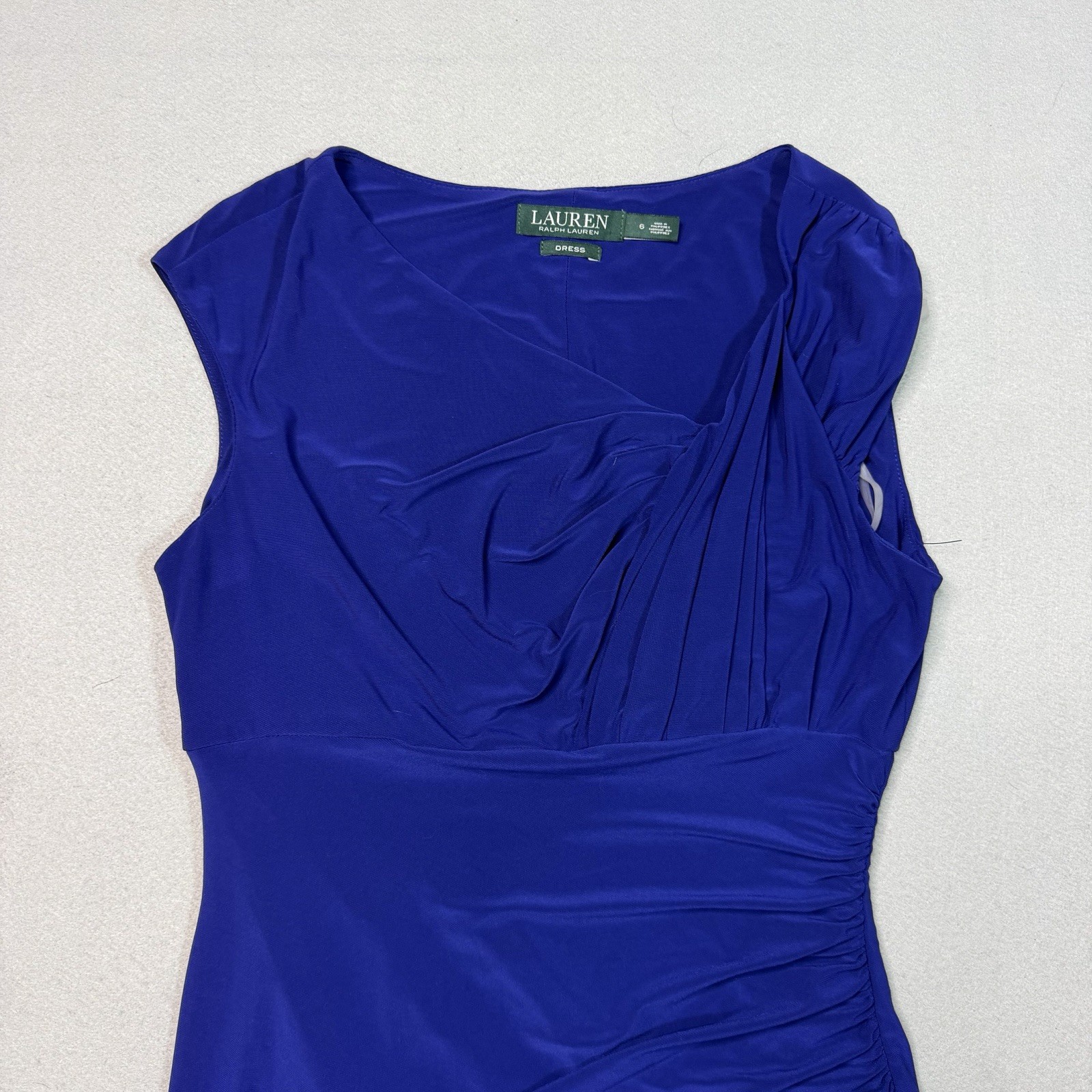 Ralph Lauren Dress Womens 6 Blue Ruched Sheath Pullover Stretch Lined Ladies