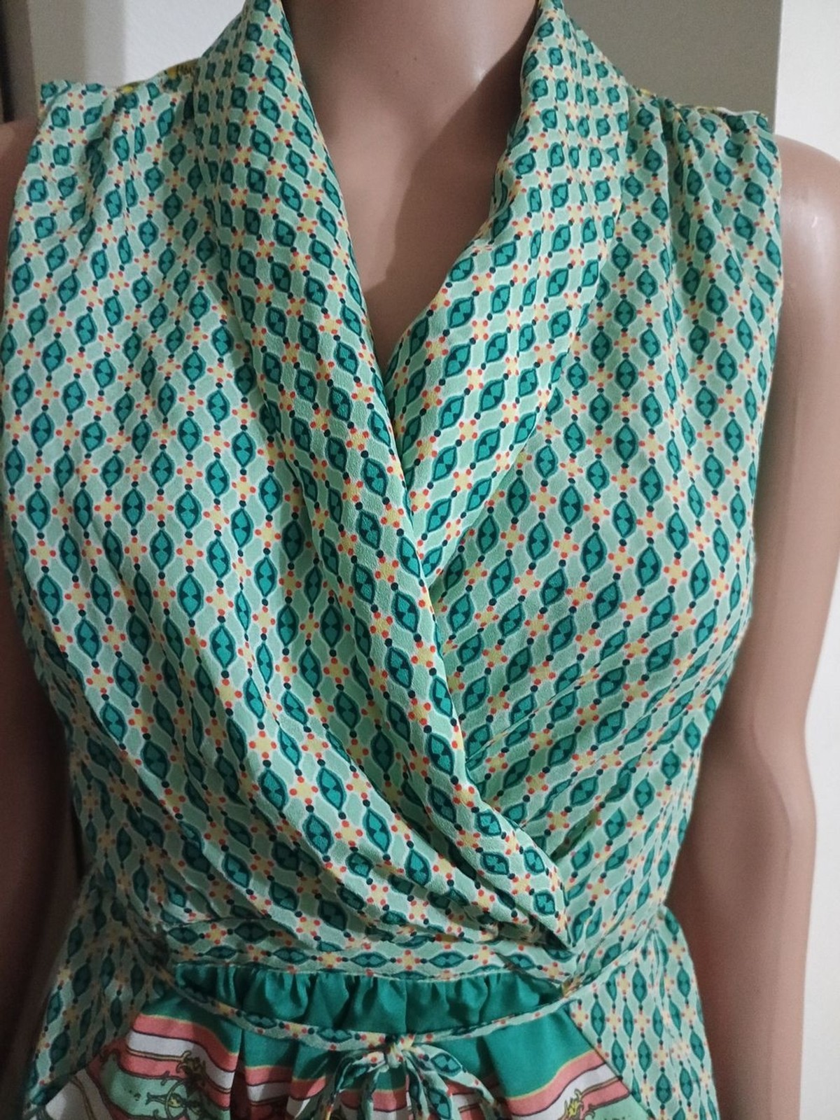Sleeveless Printed Wrap Midi Dress in Mint Green