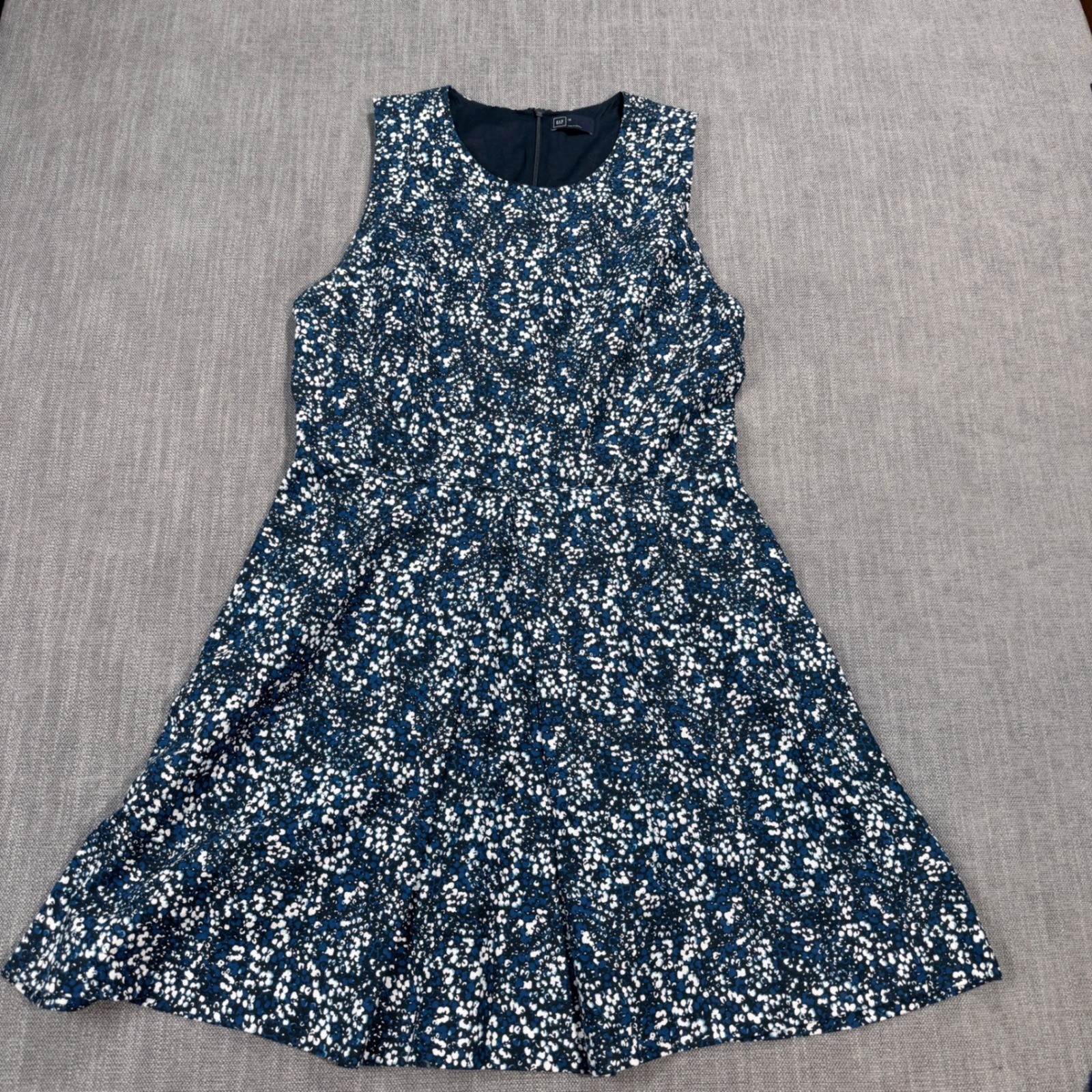 Gap Womens Navy Blue White Abstract Print Sleeveless Fit and Flare Dress Size 12