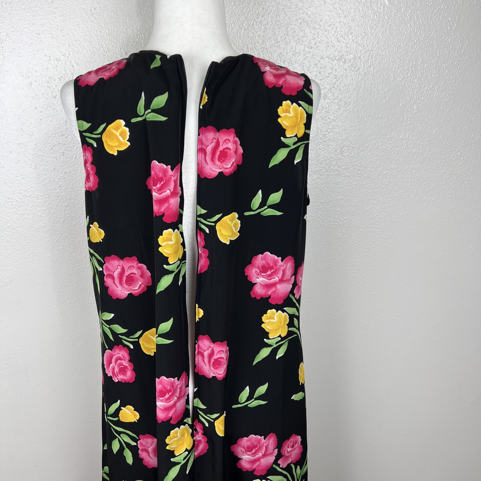Vintage Kathie Lee Collection Dress Women 12 Black Pink Flora Sheath A-Line Maxi