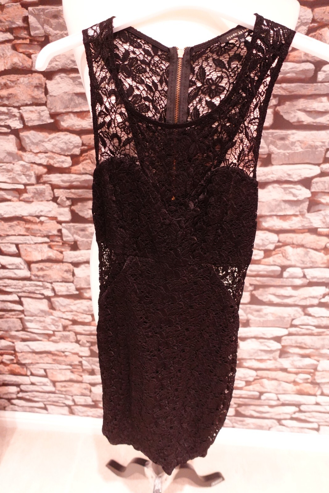 River Island Stretch Black Dress Lined Zip Closure Size 10