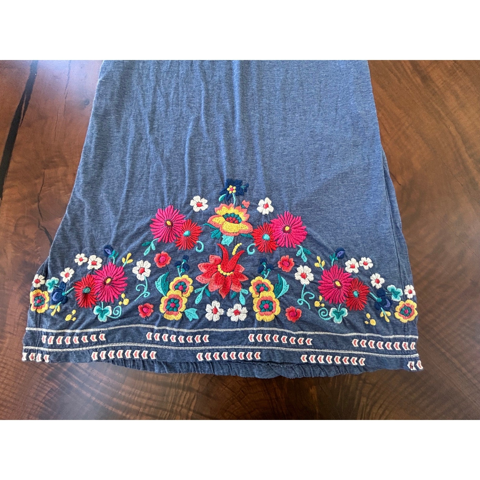 JW Los Angeles Johnny Was Embroidered Smocked Empire Waist Maxi Dress XS Boho