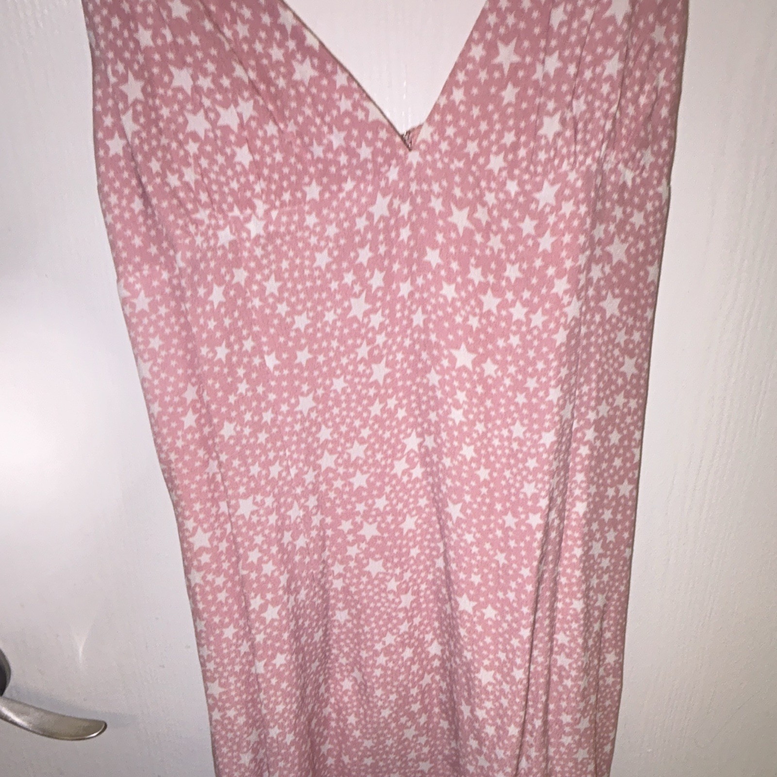 Skylar + Madison Pink/White Star V-Neck Slip Mini Dress Lined Slit M