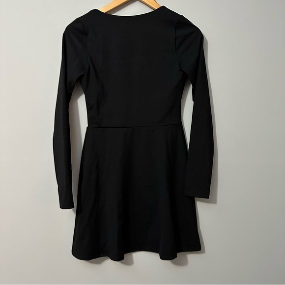 Qinsen Black Golfcore Mini Dress Long Sleeve Square Neck Fit Flare M Prepy Golf