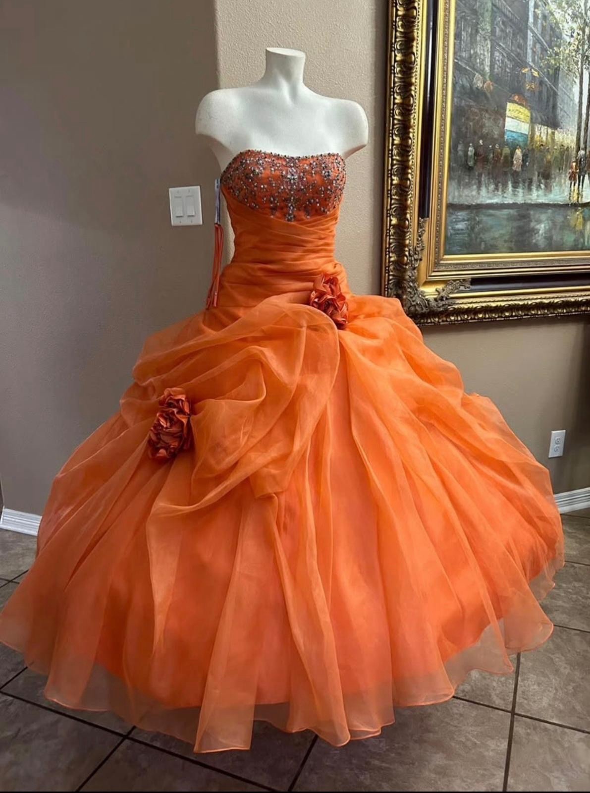Glamor Girl Orange Beaded Organza Long Ballgown Corset Zp Sz 6 Quinceañera Dress
