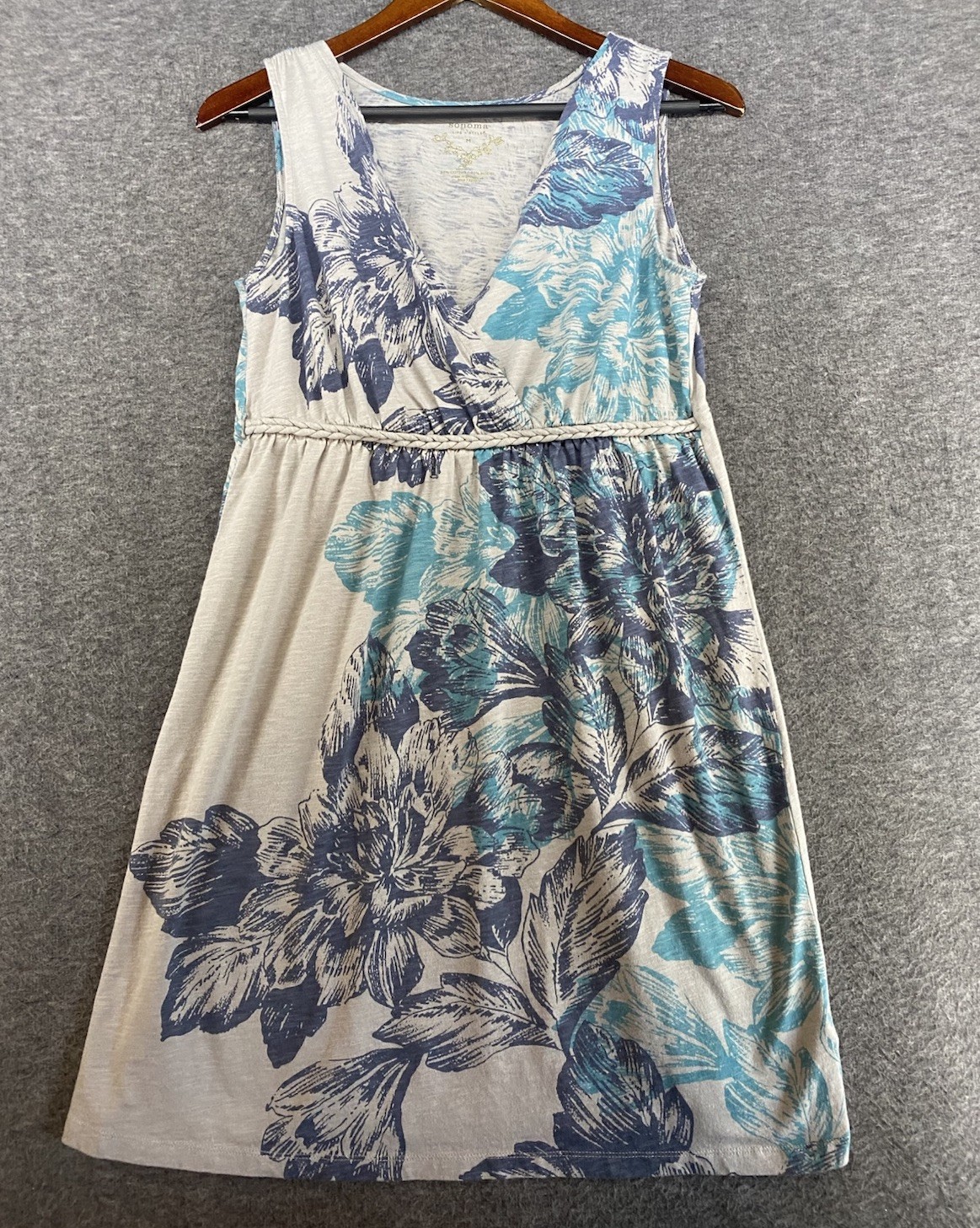 Sonoma Life & Style Floral Sleeveless Braided High Waist Dress Women’s Medium