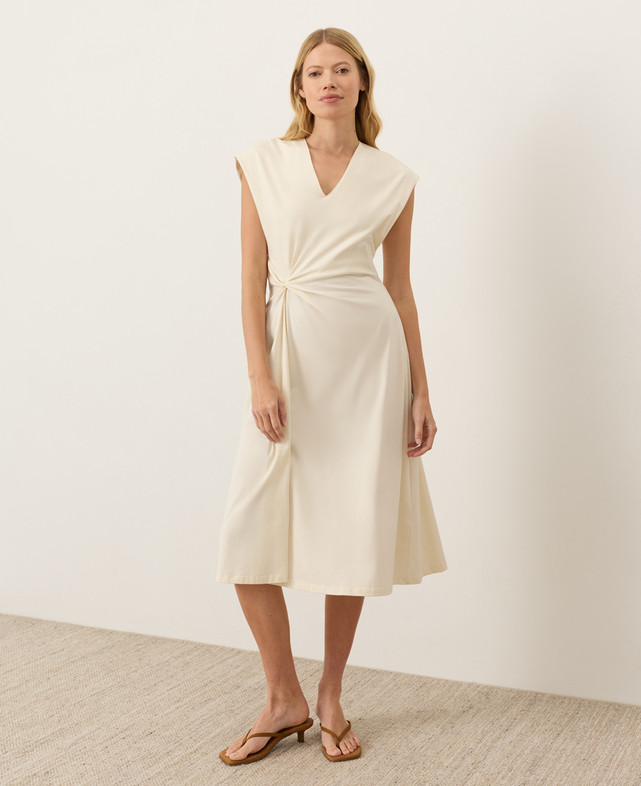 NEW PACT Organic Fit & Flare V-Neck Twist Dress – Vanilla