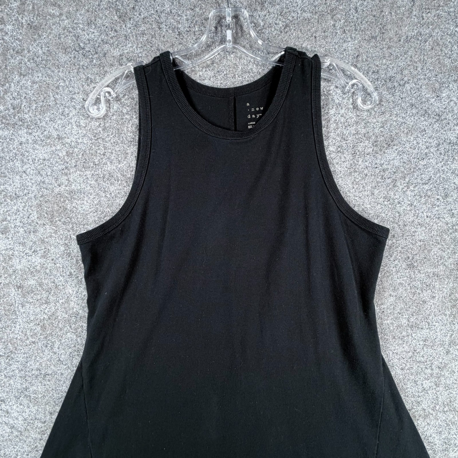 A New Day Fit & Flare Mini Tank Dress Womens L Black Stretch Scoop Neck Classic